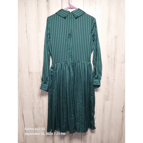 Unique Vintage Green Striped Dress Medium 6-8 - Picture 5 of 6